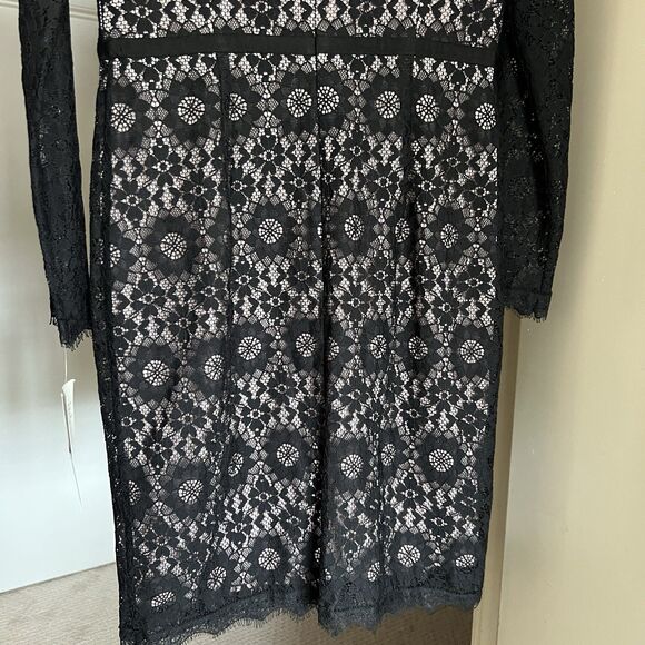 Maggy London Sheath Dress Size 10 Nude Black Lace Overlay Star Flower NWT - Picture 8 of 16
